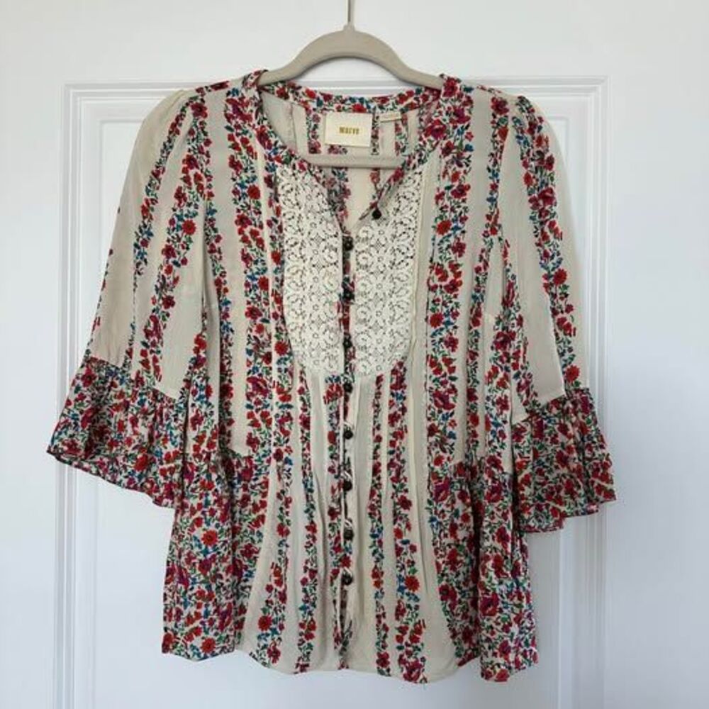 Anthropologie Maeve Size 4 Floral Ivory Blouse